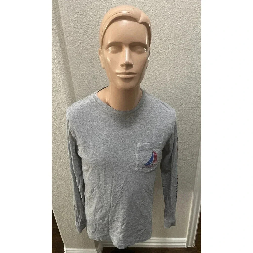 Vineyard Vines Men's American Sailboat Gray Long Sleeve Shirt Size S Preppy